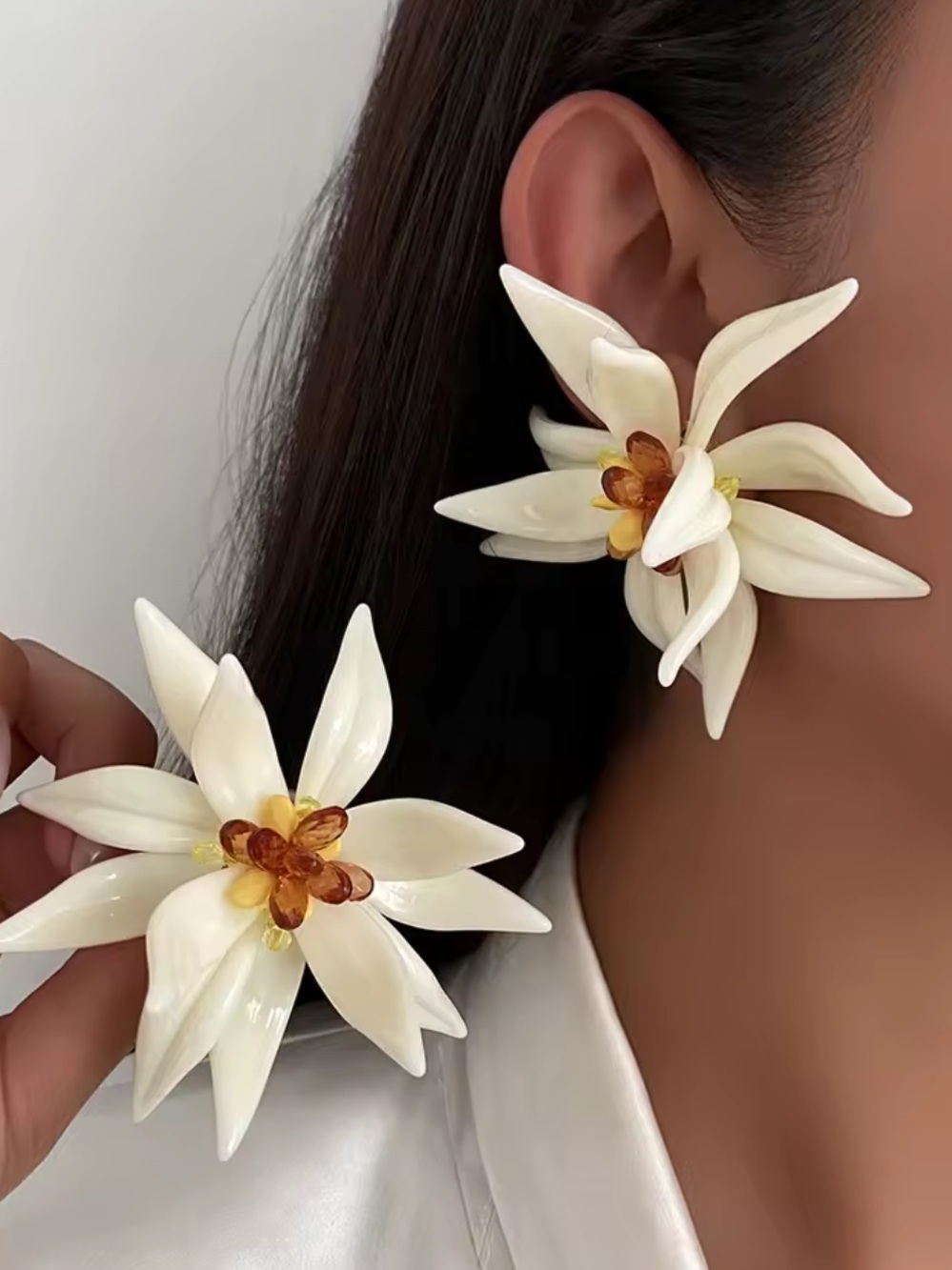 White Floral Summer Earrings